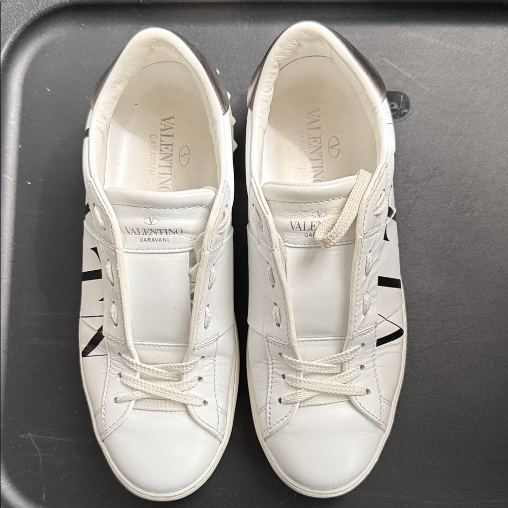 Valentino White and Black Leather Sneakers